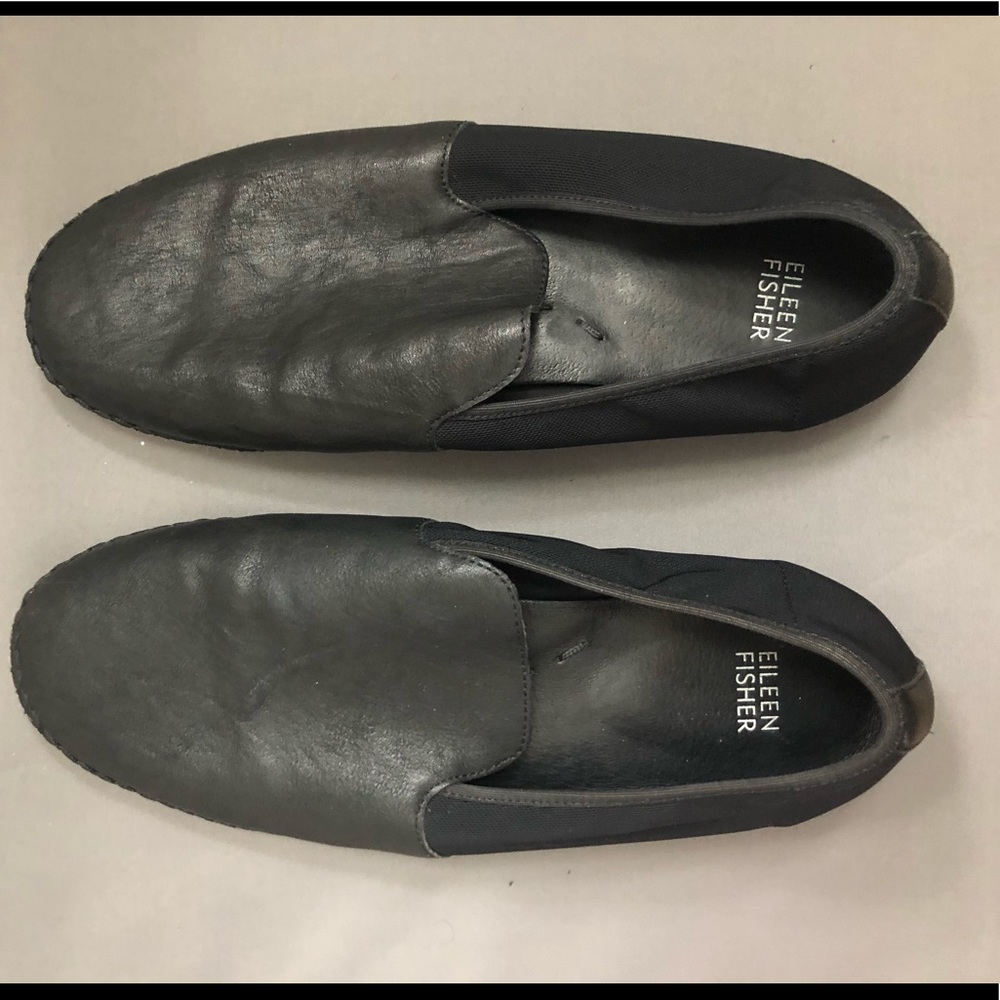 Eileen Fisher - Black Leather/Mesh Espadrilles